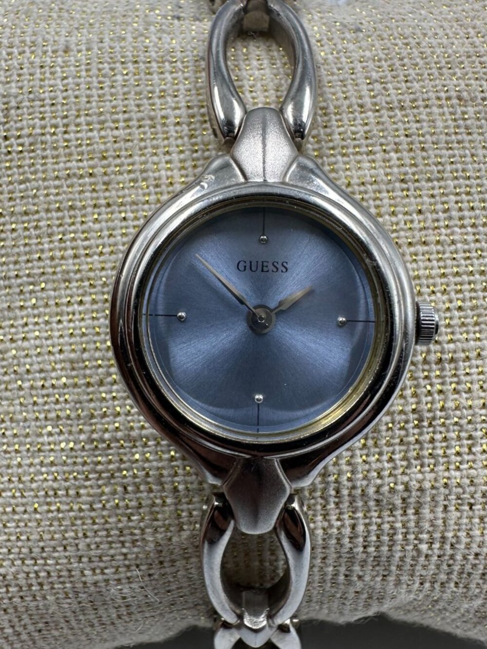 Guess Watch Women Silver Tone Small Blue Dial 19MM New Battery 7.25 Inch